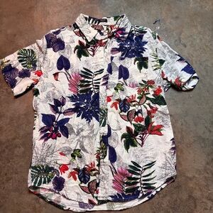 Coofandy Hawaiian Shirt Mens White Multicolor Floral Short Sleeve button down